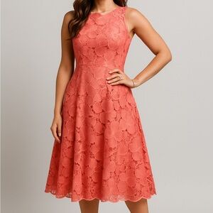 White House Black Market Coral Lace Midi Dress